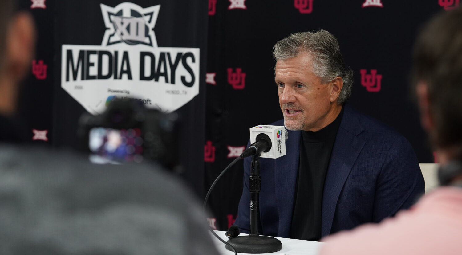 Utah football head coach Kyle Whittingham at Big 12 media days....