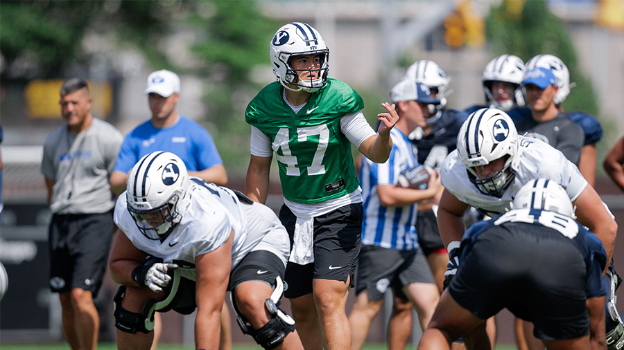 bear bachmeier at 2025 fall camp with BYU football...