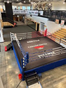 empty boxing ring in community center