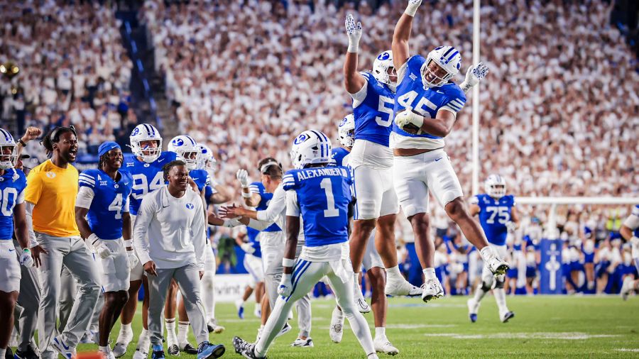BYU football defense celebrates blowout...