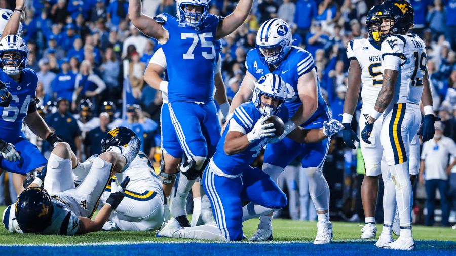 LJ Martin #4 of the Brigham Young Cougars...