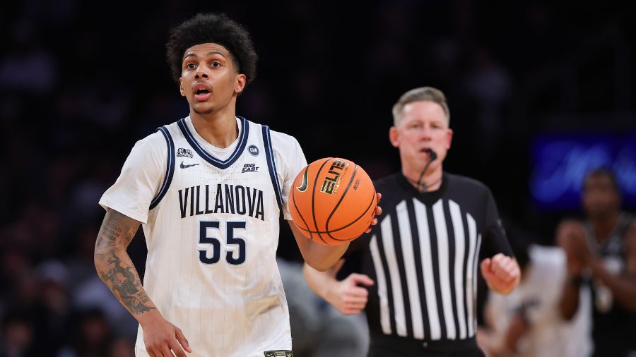 Acaden Lewis #55 of the Villanova Wildcats...