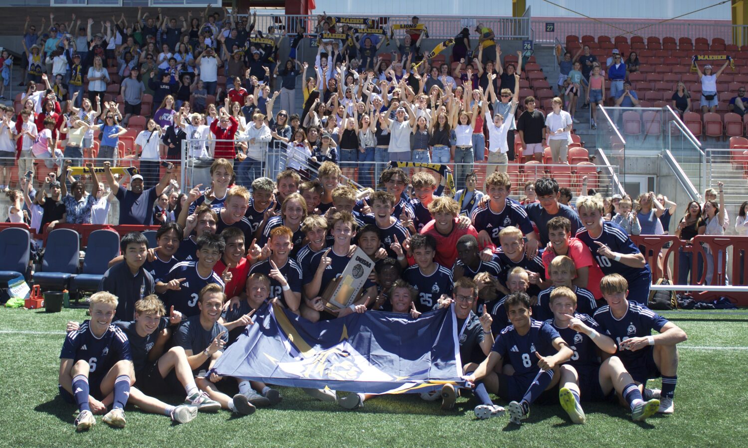 Maeser Prep celebrates a 20-0 season and repeat state championship after a 3-0 win over Rowland Hal...