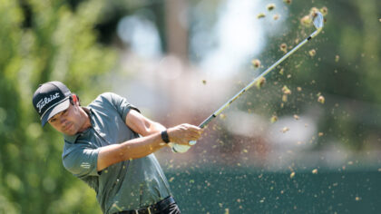 Chris Francoeur of the United States hits a tee shot on the sixth hole during the second round of t...