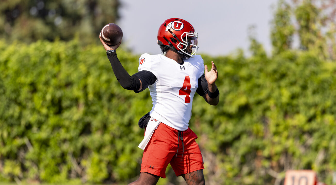 Devon Dampier throwing during Utah fall camp....