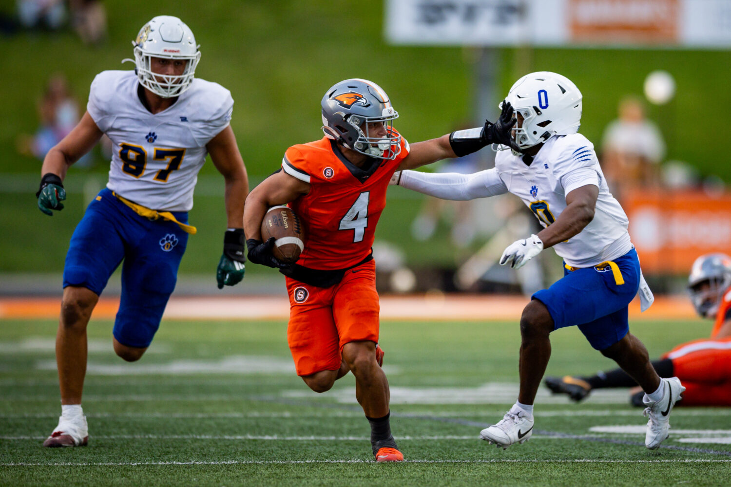 Skyridge Falcons running back Beckham Bennett (4) runs the ball during a high school football game ...