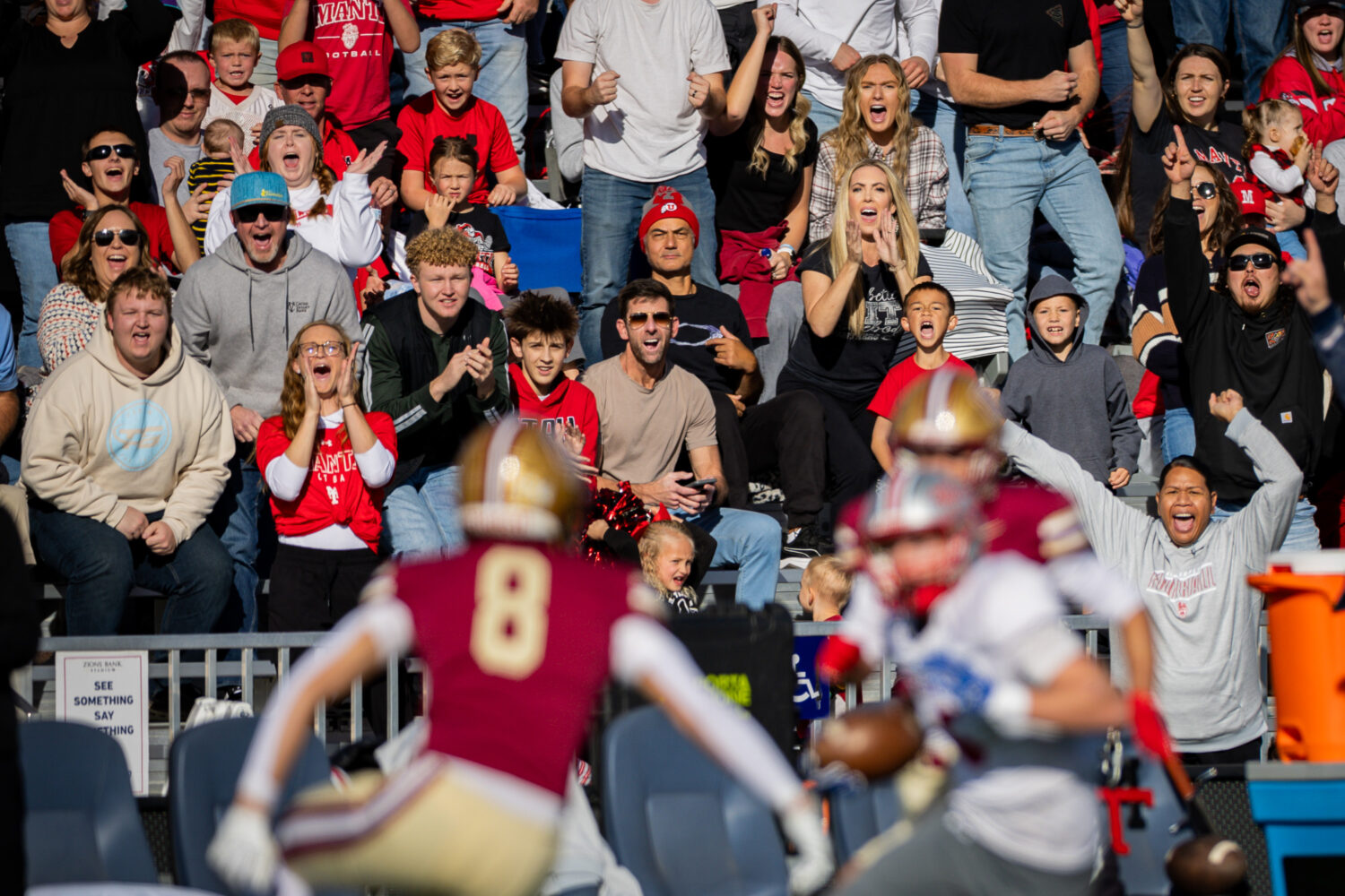 Manti Templars fans cheer during a 3A high school football state championship game against the Ceda...