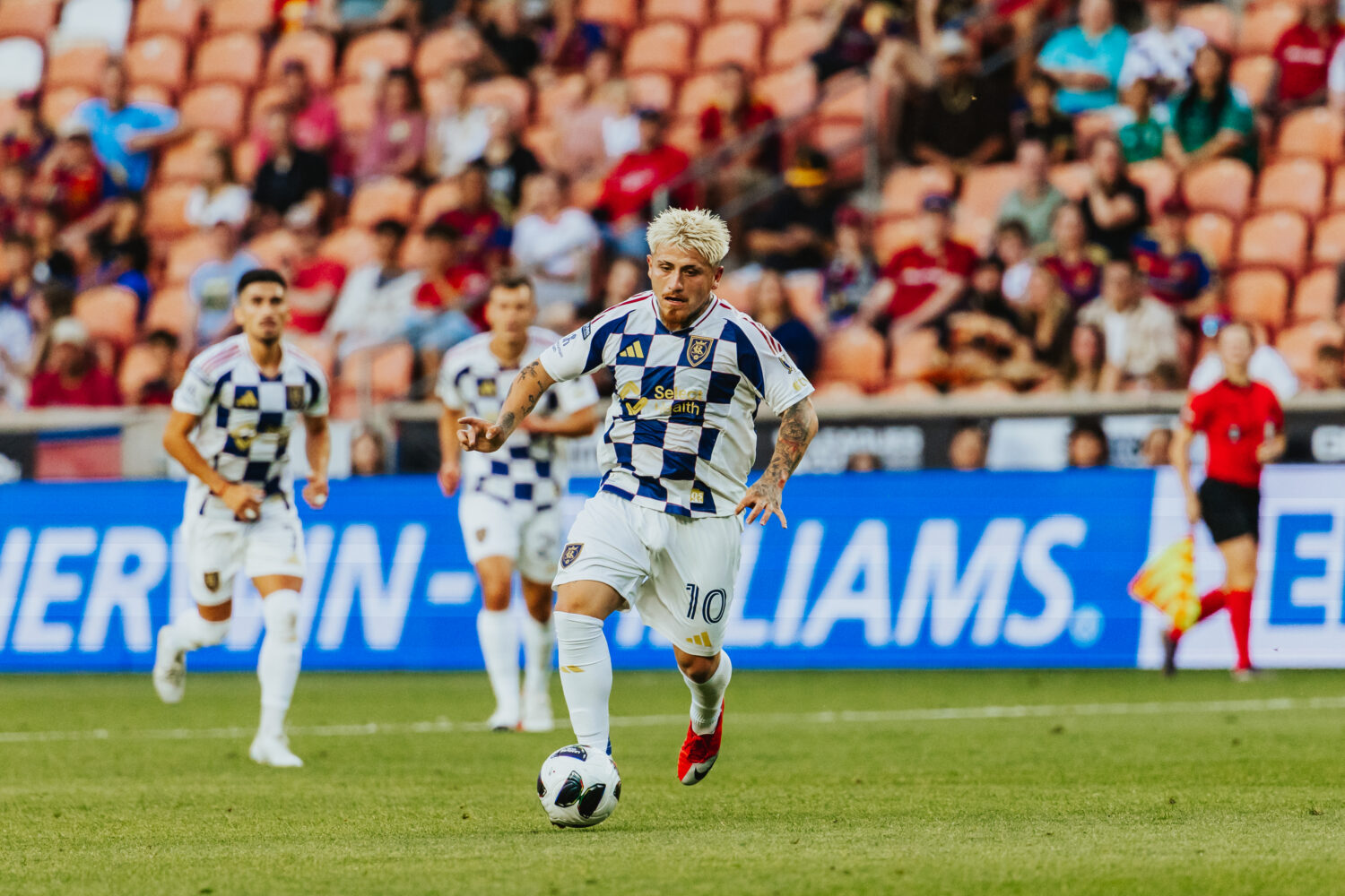 Real Salt Lake winger Diego Luna looks for a shot during a Leagues Cup game against FC Juarez, Tues...