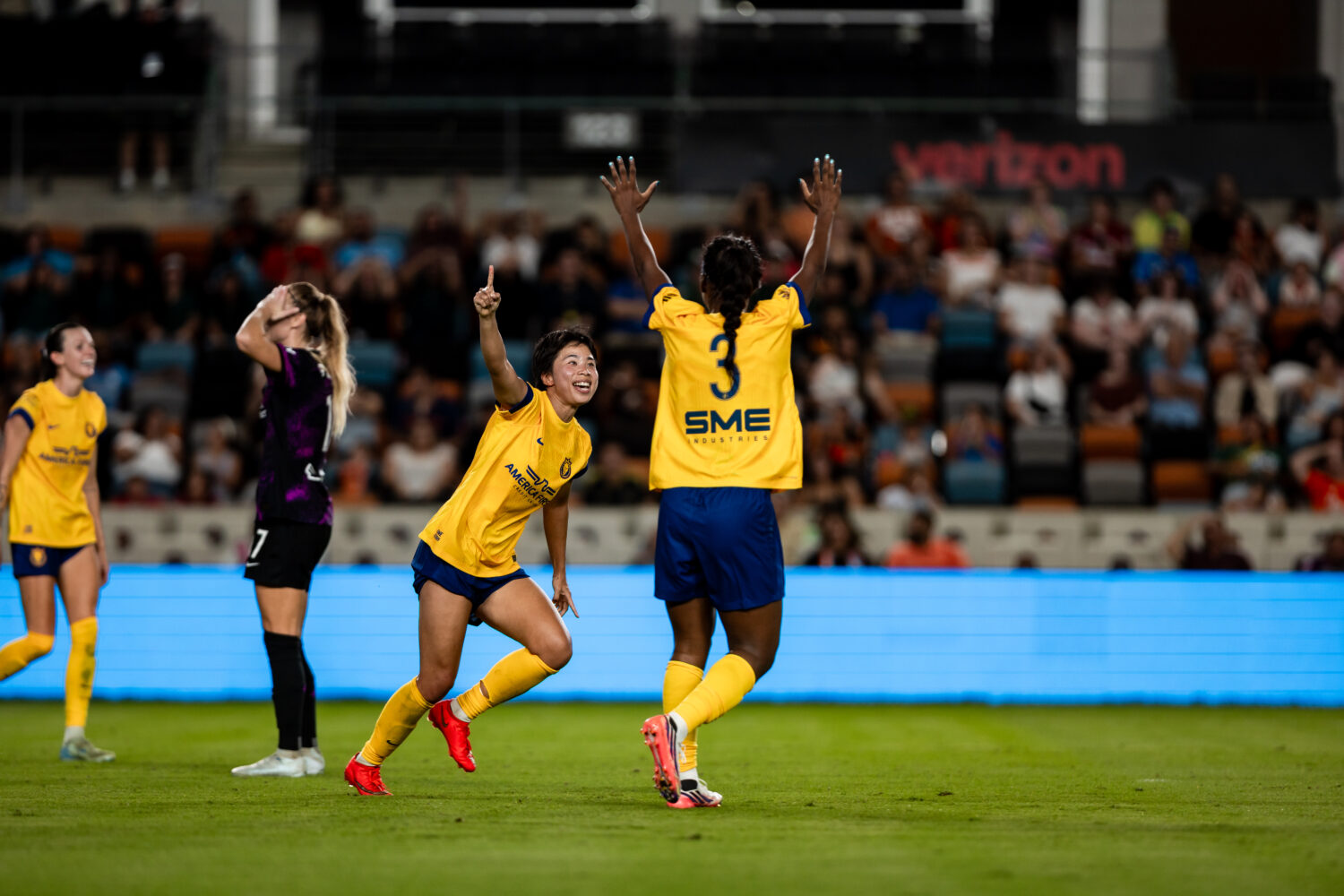 Utah Royals forward Mina Tanaka celebrates her goal during a 1-0 win over the Houston Dash, Saturda...