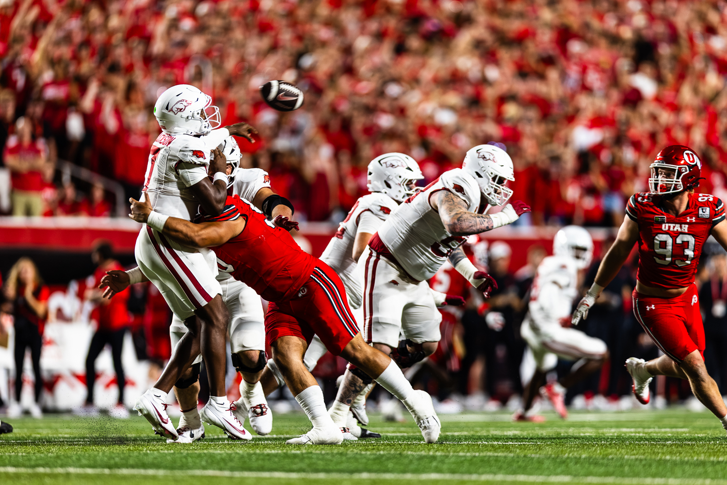 Utah football's Jireh Moe was a breakout performer against Arkansas....