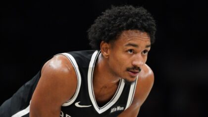 Kobe Bufkin #44 as a member of the Brooklyn Nets | Utah Jazz...