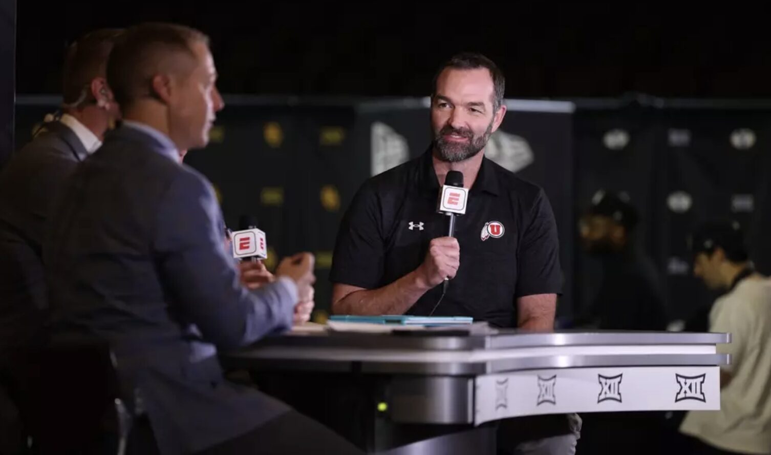 Utah basketball head coach Alex Jensen at Big 12 media days....