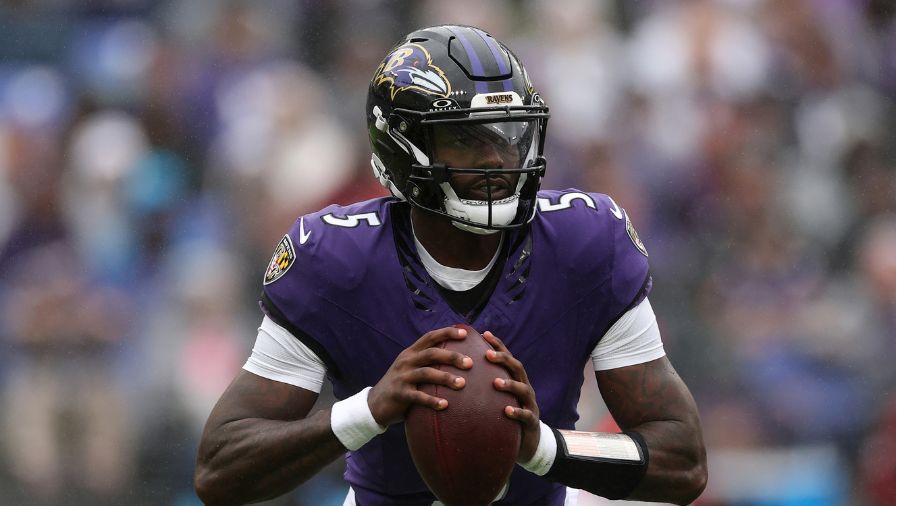 Tyler Huntley #5 of the Baltimore Ravens NFL...